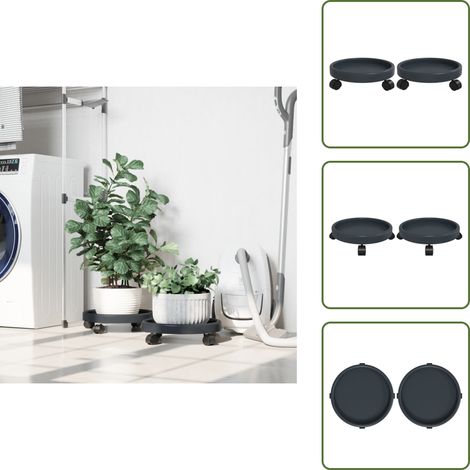 Portavasi per piante - vidaXL Carrelli per Piante con Ruote 2 pz Grigi Diametro 34 cm 35 kg - Carrelli per piante grigi