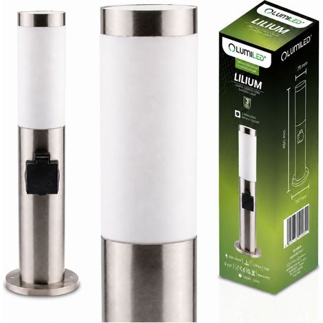 Lámpara de jardín exterior Lilium LUMILED E27 INOX POST de 45 cm con enchufe de 230 V (1/5)