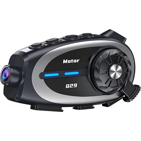 HK&HankerQ29 : Écouteurs pour casque de moto avec caméra 1080p, intercom Bluetooth pour moto, enregistreur vidéo embarqué étanche pour moto. (1/5)