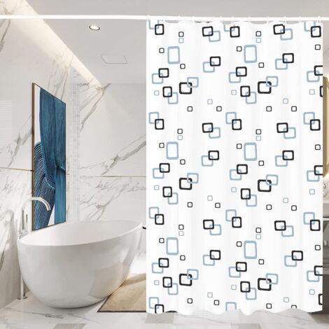 BUNTHAUS Rideau de douche blanc, anti-moisissure, imperméable, lavable, en EVA, 12 crochets (200 x 180 cm) (1/4)