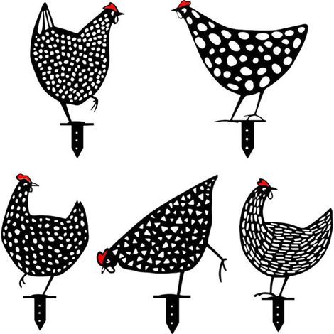 pair 5 Poules réalistes - Décoration de Jardin - Décoration en Forme de Poulet - Silhouette de Cour pour pelouse, Chemin, Trottoir, Jardin