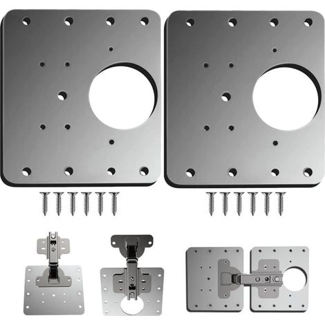 Plaque Reparation Charniere Porte d'armoire,2 Pièces plaque de réparation de charnière de porte de placard de cuisine avec trou, supports de fixation plats en acier inoxydable avec vis (1/4)