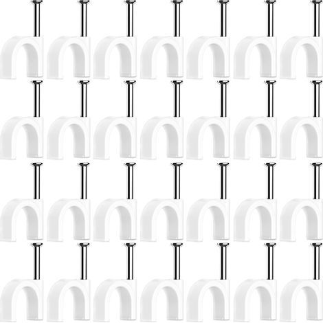100 Pièces Cavalier Cable Electrique,Fixation Cable Electrique,Attache Fil Electrique,Attache Cable Mural,Clips de Cable,avec Clou en Acier,pour Fixation de Câble,Blanc (4mm) (1/5)
