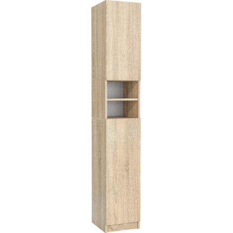 Colonne de salle de bain 30 cm, 2 portes, 6 étagères, Chêne Sonoma, 30 x 31,5 x 180,5 cm (1/4)
