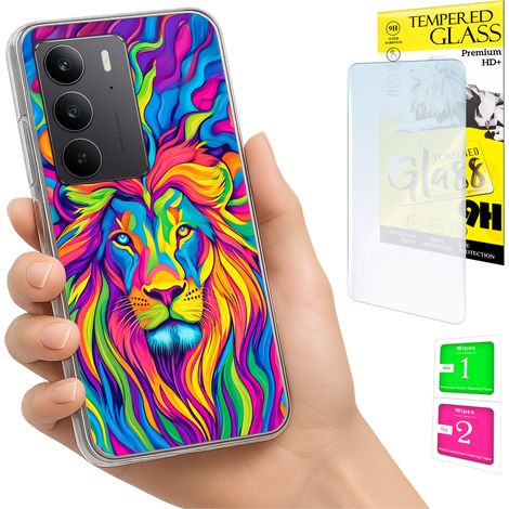 Custodia per Realme C75 / 14X 5G con foto, retro in pelle di leone e vetro 9H. (1/5)