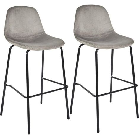 Lot de 2 Chaises de Bar Velours "Giulia" 100cm Gris (1/5)