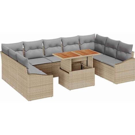 Maison Exclusive - Garten-Sofa-Set mit Speicher 10 pcs Beige Poly