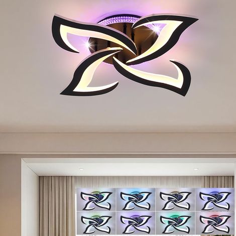 Plafonnier Dimmable Led,Luminaire Chambre,Lustre Cuisine Moderne, Noir Plafonnier RGB multicolore à contrôle indépendant, Lustre chambre led, Luminaire salon, Plafonnier fleur, Métal+Acrylique (1/5)