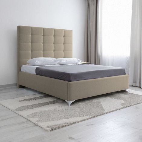 Letto matrimoniale in tessuto cappuccino con testiera alta e contenitore NapoliGrande (1/5)