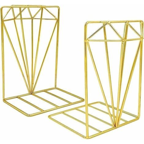2Pcs Serre-Livres, Supports de Serre-Livres en Métal, Étagères à Livres de Bureau, Conception de Serre-Livres, Supports de Livres Réglables en Fer en Métal, la décoration de la Maison (Or)-LIAIKI (1/5)