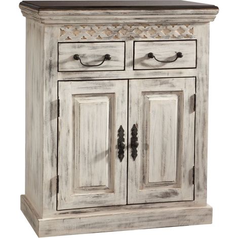 Sideboard Mango / Akazie 70x40x85 weiß gewachst CASTLE-ANTIK 209
