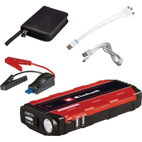 Einhell Station d'énergie - Booster de démarrage CE-JS 8 (12 V, Puissance de démarrage 200 A / Pic 400 A) Livré Avec câble USB et câble de démarage avec pinces isolées