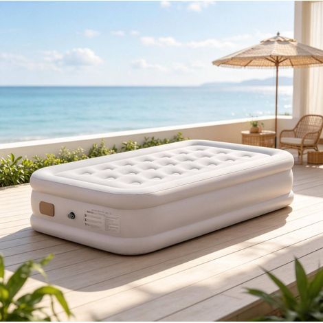 Materasso gonfiabile elettrico 190 x 97 x 39 cm, pompa integrata, kaki OKMYHOME (1/5)