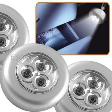 Spot Led Sans Fil - 3 Led Par Unité - Adhésif Pour Plafond Porte Tiroir Voiture - Lot De 3 (1/4)