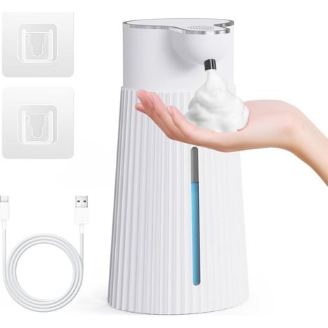 400 ML Distributeur de Savon électrique avec capteur, Distributeur de Savon Mousse Automatique Mural, 2 Niveaux, Blanc, USB, étanche IPX6 (1/5)