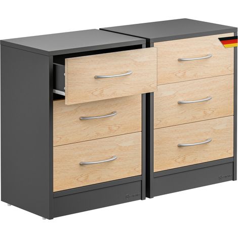 CASARIA® Eloise 3-Drawer Bedside Table Chest Of Drawers 3 Drawers Cable Routing Hole Wall Mounting Option Bedroom Nightstand 54x39x28cm 2er Set holz-grau (de)