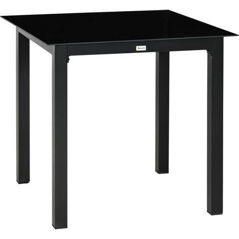 Quadratischer Gartentisch aus schwarzem Aluminium 80 x 80 x 74 cm mit Sicherheitsglasplatte (1/5)