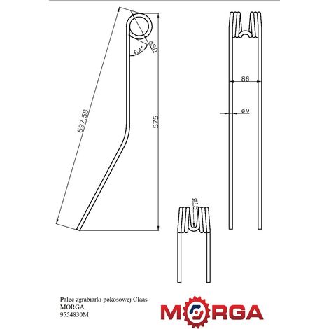 Denti per arieggiatore-andanatore Claas MORGA, diametro 9 mm, lunghezza 570 mm, 3 spire, verniciatura a polvere. (1/5)