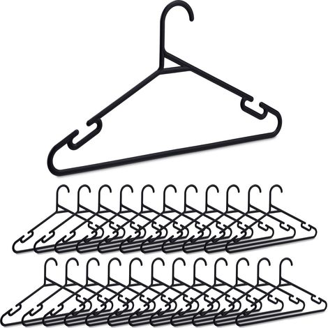 Relaxdays Coat Hangers, 24x Set, Space-Saving Storage, Thin Clothes Hanger, Closet Organiser, Recycled Plastic, Black