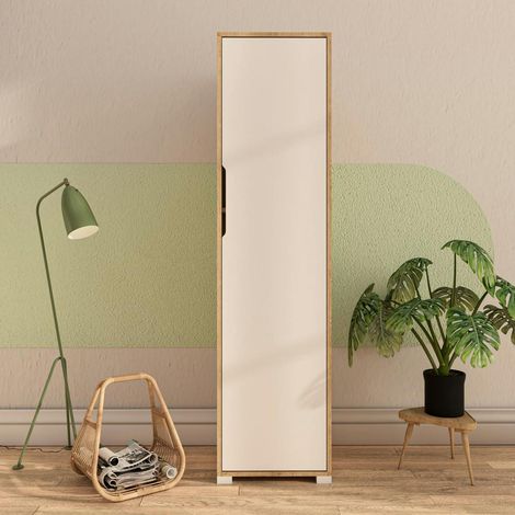 Colonne de rangement effet bois et porte blanche BYRON