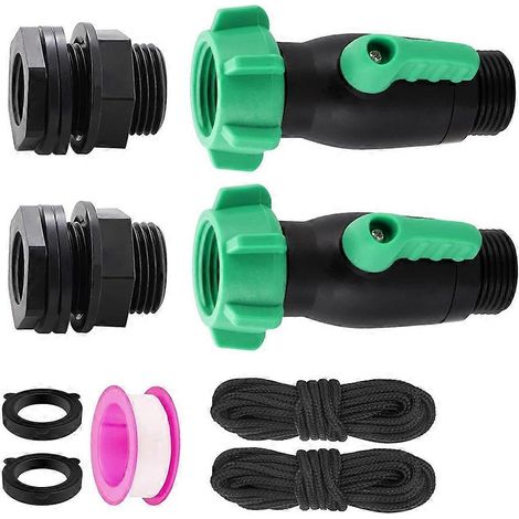 Rain Barrel Spigot kit 2 lot 180 Degree 3 4inch GHT plastique tuyau d eau Shut Off vanne avec Bulkhead Fitting Rain (1/5)