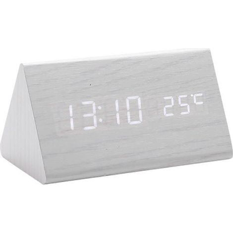 Réveil numérique en bois avec contrôle sonore, LED, affichage de la température, port USB et fonction snooze. Fonction réveil et alarme. (1/5)