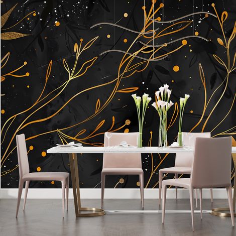 Papier Peint Feuillage - Branches Dorées en Mouvement - 150 x 250 cm (1/2)