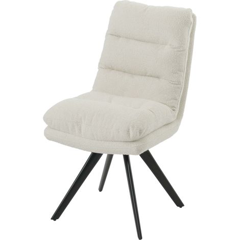 Chaise de salle à manger HWC-G66, chaise de cuisine pivotante Auto-Position Tissu/Textile Bouclé MVG blanc crème (1/5)