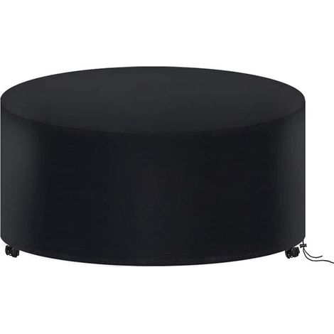 Housse ronde de protection pour mobilier de jardin dimensions 142 x 68 cm en tissu Oxford imperméable et anti poussière avec fermeture par cordon pour table et mobilier de terrasse couleur noire (1/5)