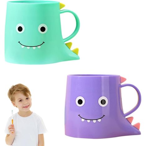 Lot de 2 gobelets de salle de bain, porte-brosses à dents réutilisables en plastique incassable, gobelet dinosaure pour enfants, gobelet de bain de bouche portable (1/5)