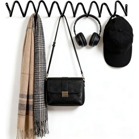 Porte-Manteaux Mural Noir – Crochets Ondulés Polyvalents pour Vêtements, Chapeaux et Accessoires, Support Métallique Solide pour Chambre, Salon et Salle de Bain (1/5)
