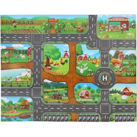 tapis de ferme heureux - Tapis de route avec dessin animé pour bébé, tapis de jeu, de route, de ferme, éducat (1/3)