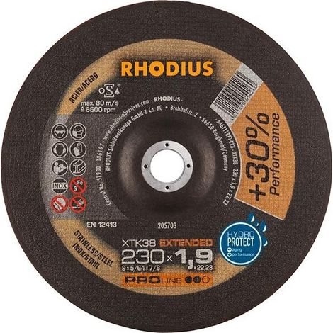 Disco de corte XTK38 230 x 1,9mm acodado Rhodius