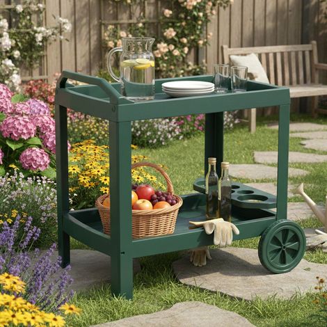 Dmora - Tavolino da esterno 0, Carrello multiuso portavivande con ruote, Mobile ausiliario da cucina, 100% Made in Italy, Cm 53x74h73, Verde (1/3)