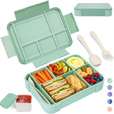 Boîte Repas Enfant, Bento, 1300 ml, Compartiments, Filles Garçons, Sac À Dos, École, Léger, Étanche, Pratique (1/5)
