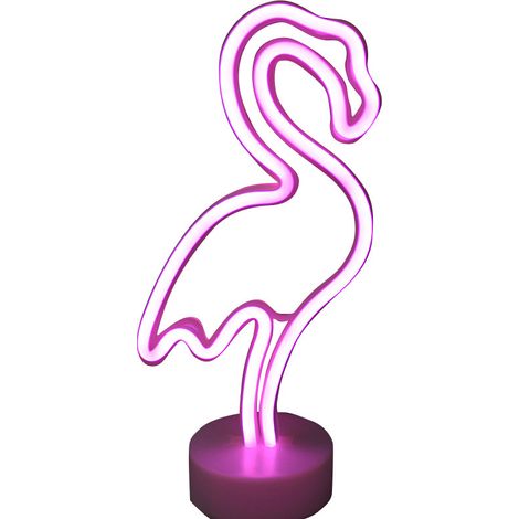 Veilleuse LED néon flamant rose, veilleuse de bureau créative à piles, modèle double usage USB + piles (1/4)