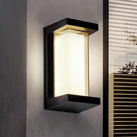 Applique murale extérieure rectangulaire en aluminium 3000K LED 18W, lumière noire et blanc chaud, étanche IP64, convient aux maisons, terrasses, porches, garages et autres endroits. (1/5)