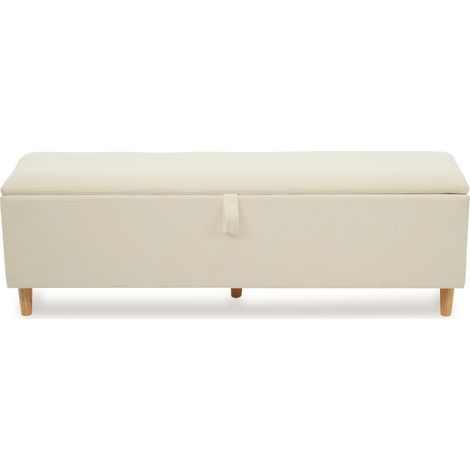 Banca de pie de cama con almacenaje 165 x 38 cm, terciopelo acanalado beige, con apertura hidráulica (1/5)