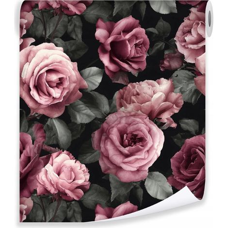 Papier peint fleurs roses nature romantique Papier peint molletonné salon chambre coucher