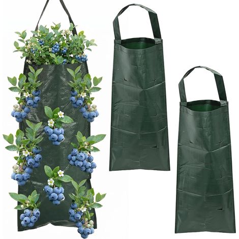 Set di 3 sacchetti per piante - Sacchi traspiranti con 10 fori, da appendere verticalmente per la coltivazione di fragole, pomodori e ortaggi (verde scuro) (1/5)