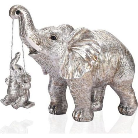 Statue d'éléphant, sculpture d'éléphant porte-bonheur, symbole de santé et de force, objet décoratif moderne pour la maison, le salon ou le bureau - Argent (1/5)