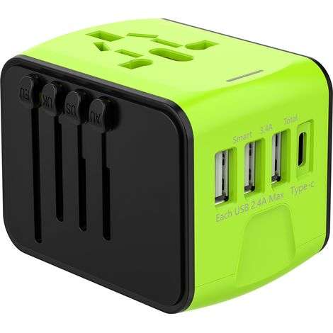 Lntyq Adaptateur Voyage Universel International avec 3 USB et 1 Type C, 1500W, Prise France vers USA Canada UK EU Australie Chine Japon