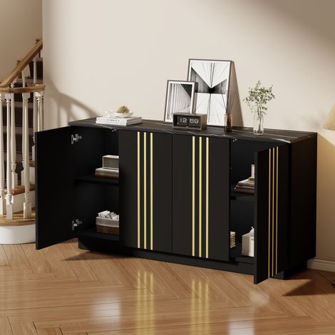 Buffet enfilade 140 cm 4 portes noir et dore OKMYHOME (1/5)