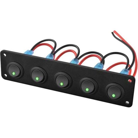 Interruttore a bilanciere, 12-24 V, 5 interruttori a LED verdi, pannello di controllo per auto, barca e imbarcazioni. (1/3)