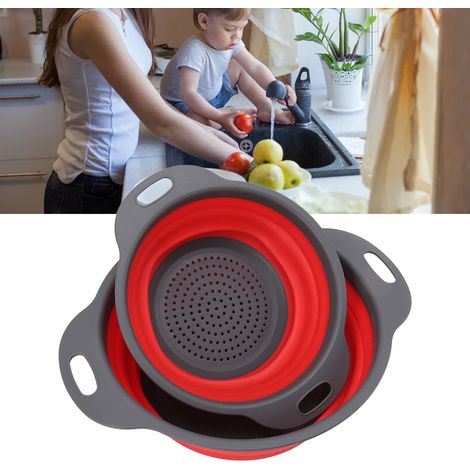 Lot de 2 passoires pliables rondes et rétractables, pour égoutter les fruits et légumes. (1/5)
