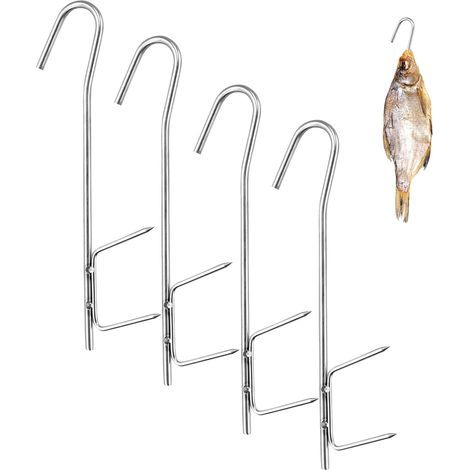 4 Pièces - Crochets De Fumage - Acier Inoxydable - Pour Viande Poisson Saucisses - Résistant Et Réutilisable - Usage Domestique Et Extérieur - Argent - 21x0,5cm
