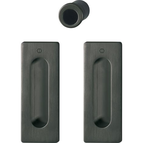 HOPPE Schiebetürmuschel Set M464 - ohne Schloss, eckige Rosette BL, schwarz Muschelgriffe (1/4)