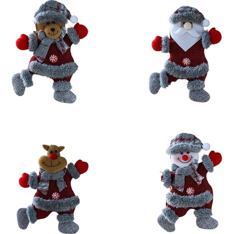 (4 Stück) Plüsch-Rentier und -Bär als Weihnachtsschmuck zum Aufhängen, Weihnachtsbaumschmuck fürs Fenster. (1/2)