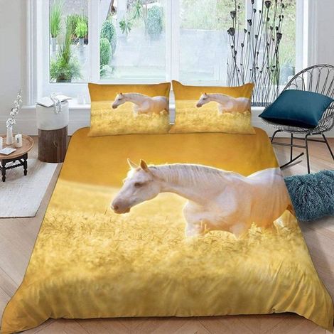 3D Microfibre Parure de Lit Cheval 240x260 cm 2 Personnes 3 Pièces Ultra Doux Coucher De Soleil Cheval Housse de Couette - HMI (1/4)