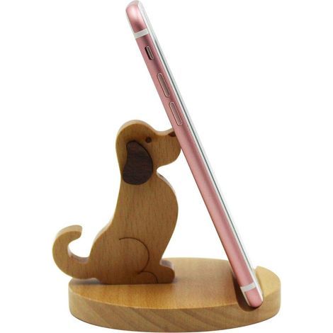 Soporte para teléfono móvil con forma de perro, soporte de escritorio de madera para todos los teléfonos móviles, soporte para teléfono con forma de animal, adorno de escritorio (1/5)